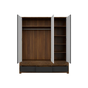 Dulap RUSO, negru mat/stejar, PAL laminat, cu 3 usi si 3 sertare, cu oglinda, 179x61x205 cm