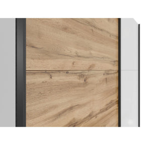 Dulap TETRIX, alb lucios/stejar wotan, PAL, cu 2 usi, 183x60x196 cm