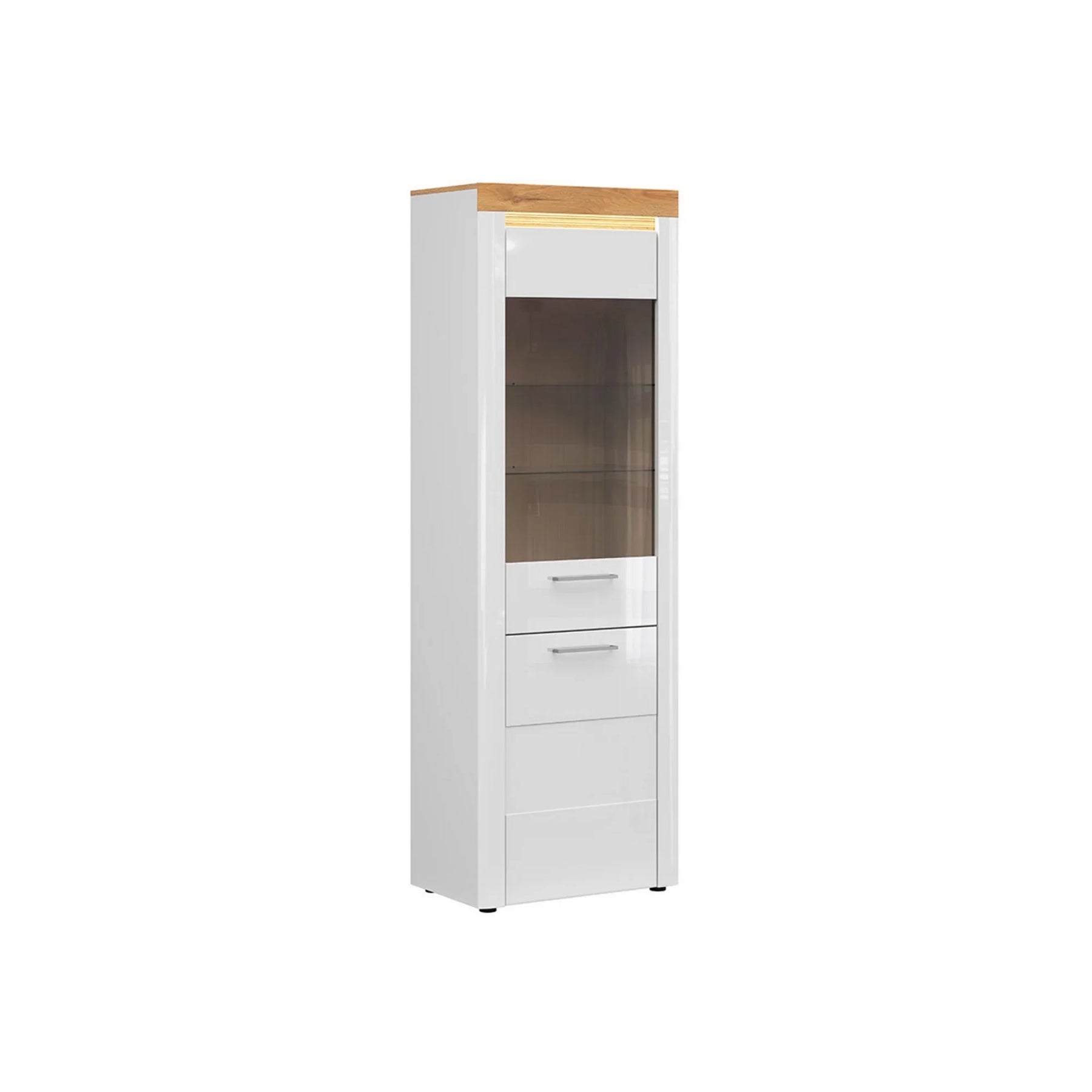 Vitrina HORTON, alb lucios, PAL laminat/sticla, 68x42x205 cm