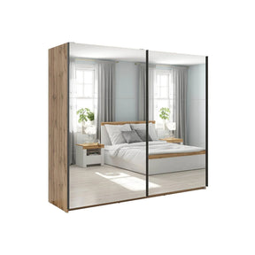Dressing TETRIX, stejar wotan, PAL, cu 2 usi si oglinzi, 220x60x196 cm