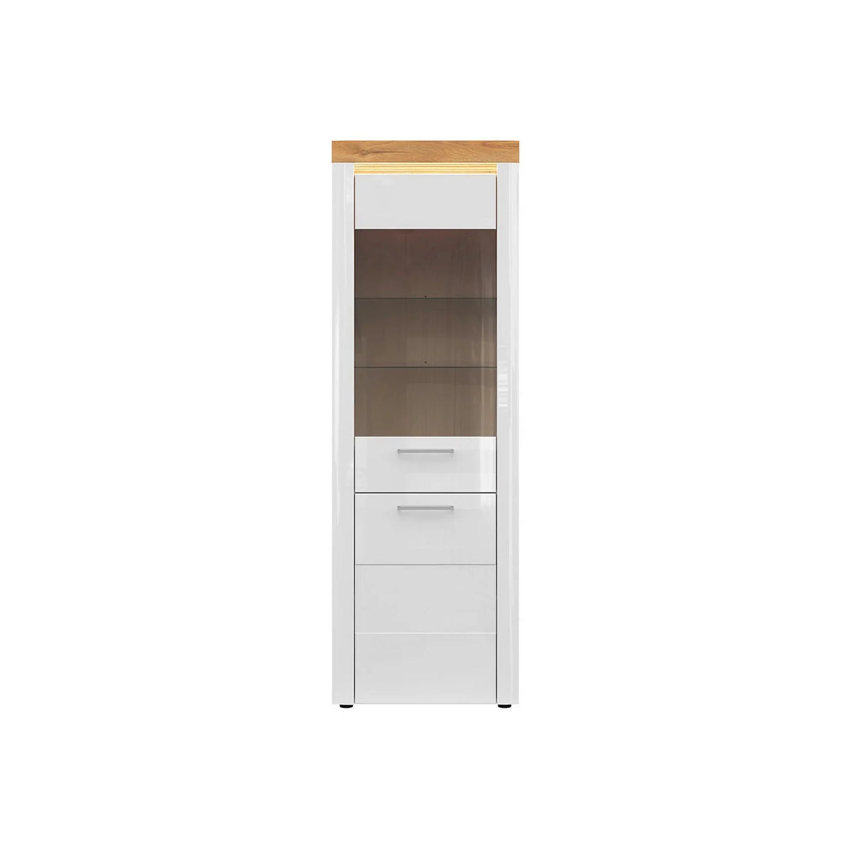 Vitrina HORTON, alb lucios, PAL laminat/sticla, 68x42x205 cm