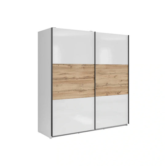 Dulap TETRIX, alb lucios/stejar wotan, PAL, cu 2 usi, 183x60x196 cm