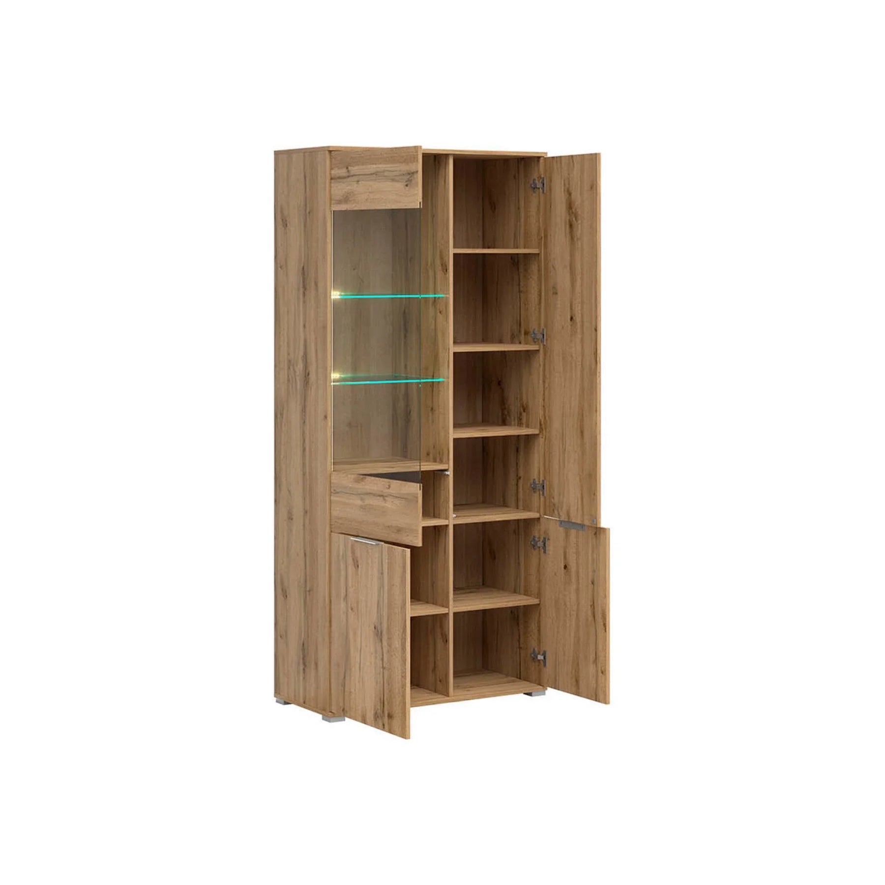 Vitrina ZELE, stejar wotan, PAL/sticla, 90x41x195 cm