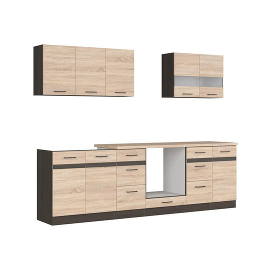 Set bucatarie JUNONA LINE, stejar sonoma/wenge, PAL, 260 cm, cu blat stejar sonoma