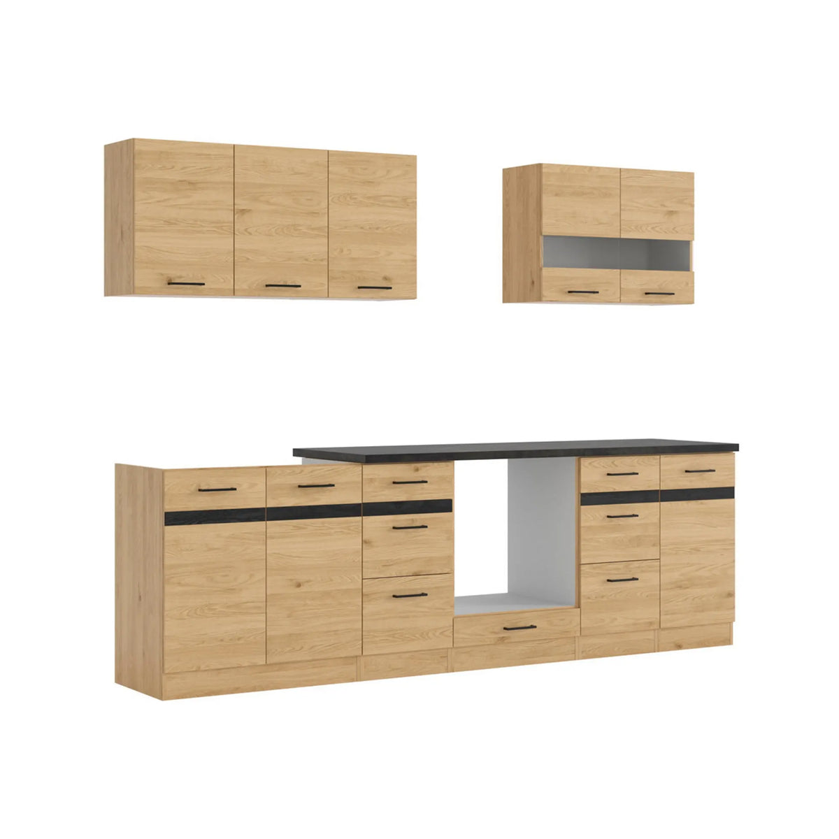 Set bucatarie JUNONA LINE, stejar, PAL, 260 cm, cu blat negru