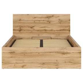 Pat TETRIX 140x200, stejar wotan, PAL, cu somiera si spatiu depozitare