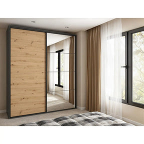 Dressing FLEX, gri grafit/stejar artisan, PAL, cu 2 usi, 200x66x240 cm