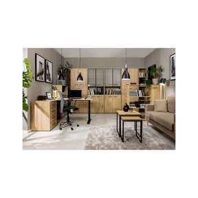 Dulap SPACE OFFICE, stejar artisan, PAL laminat, cu 4 usi si 2 sertare, 80x37x203 cm