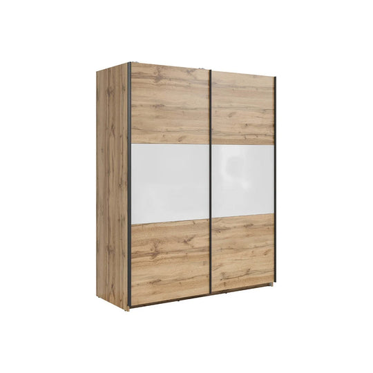 Dulap TETRIX, stejar wotan/alb lucios, PAL, cu 2 usi, 154x60x196 cm