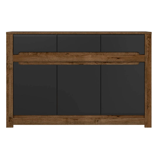 Comoda RUSO, stejar/negru mat, PAL, 149x46x99 cm