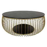 Masuta cafea BOWL,negru/auriu, sticla securizata/metal, 86x86x35 cm