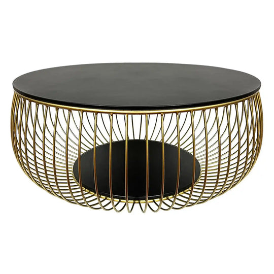 Masuta cafea BOWL,negru/auriu, sticla securizata/metal, 86x86x35 cm