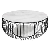 Masuta cafea BOWL, alb cu efect de marmura/negru, sticla securizata/metal, 86x86x35 cm