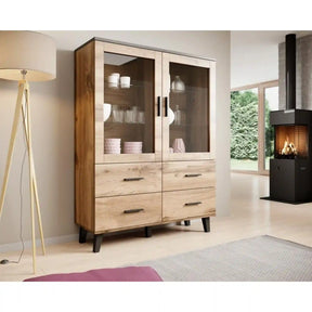 Vitrina LOTTA, stejar wotan/negru, PAL, 120x45x160 cm