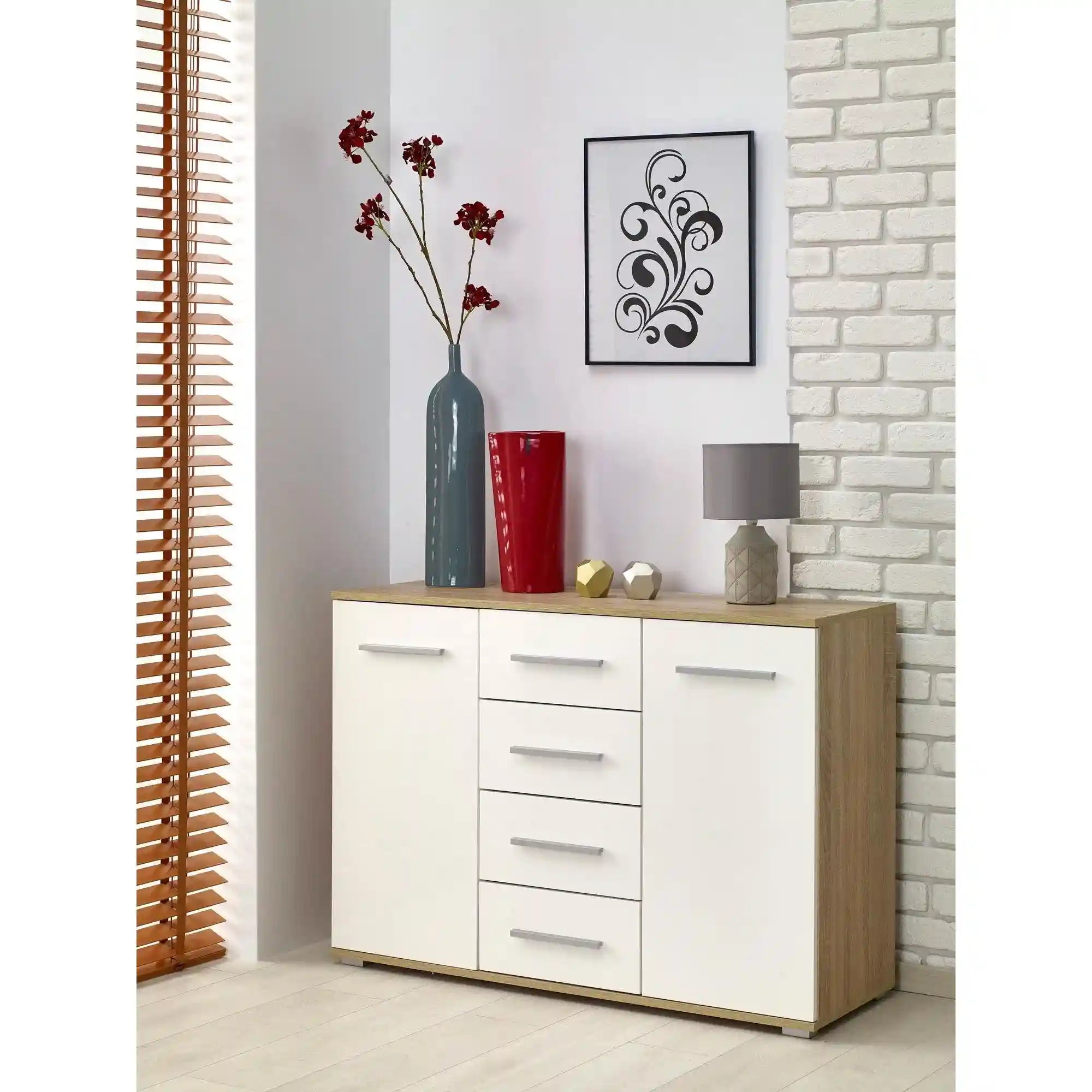 Comoda HOUSTON OCN-37985, alb/stejar sonoma