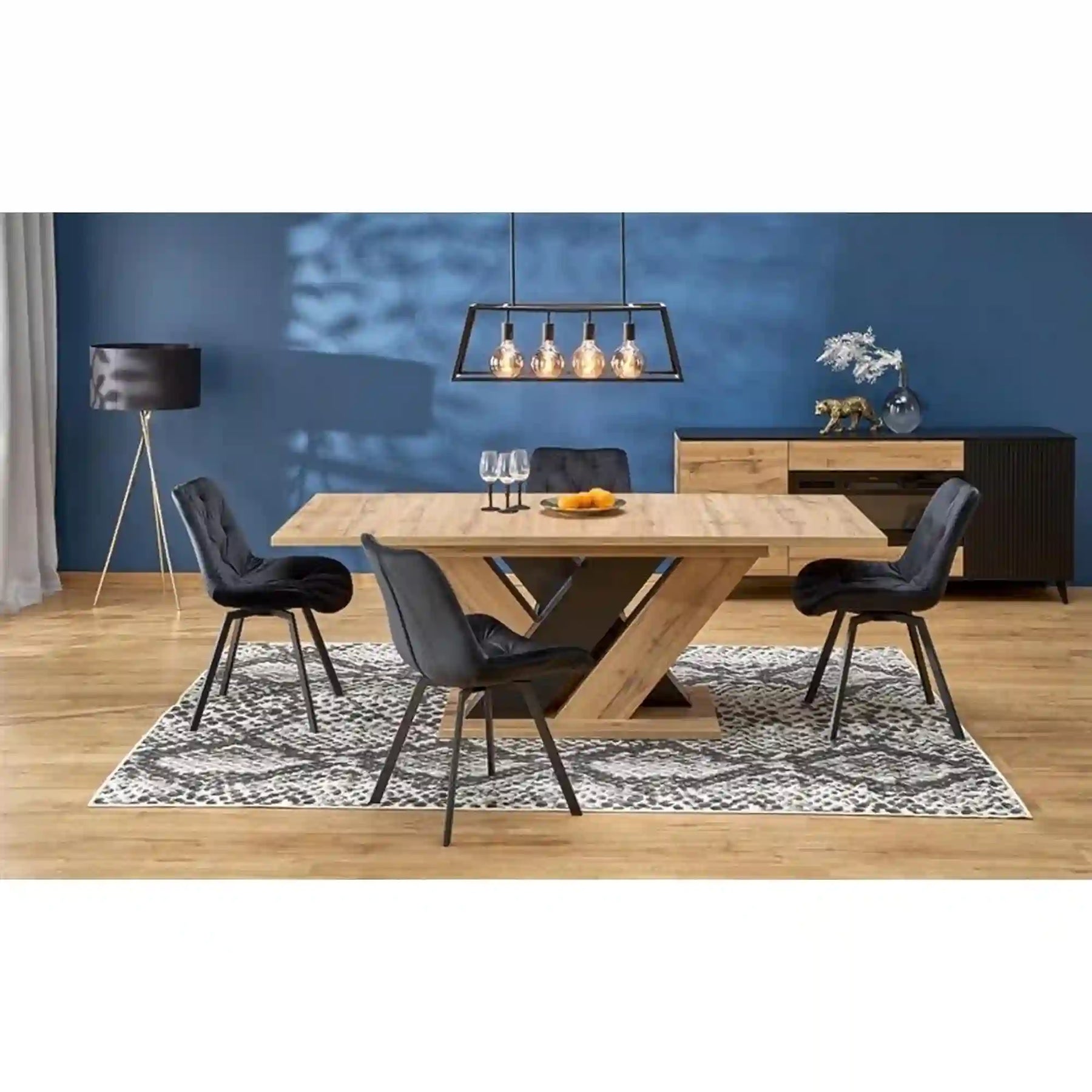 Masa extensibila BRANDON, stejar wotan/negru, pal laminat, 160/200x90x77 cm