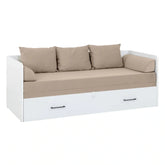 Pat TETRIX 80/160x200, alb/bej, PAL/stofa, cu saltea extensibila si spatiu depozitare
