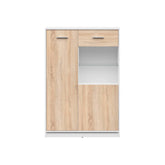 Vitrina NEPO PLUS, stejar sonoma/alb, PAL laminat/sticla, 90x34x132 cm