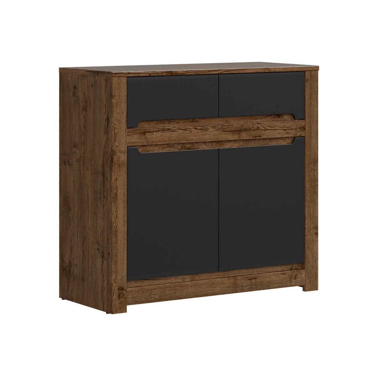 Comoda RUSO, stejar/negru mat, PAL laminat, 104x46x99 cm