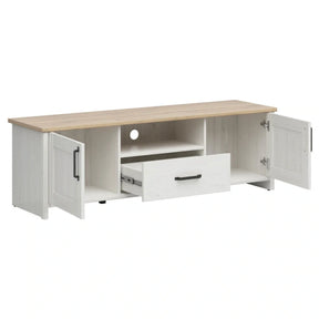 Comoda TV LOKSA, alb/stejar, PAL laminat, 160x44x51 cm