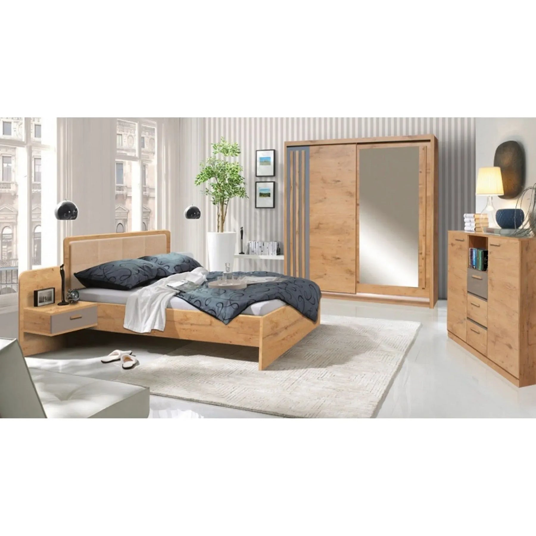 Dressing EFFECT, stejar lancelot, PAL melaminat, cu 2 usi, 200x59x216 cm