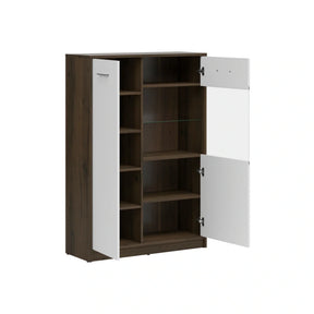 Vitrina NEPO PLUS, alb/stejar, PAL laminat/sticla, 90x34x132 cm