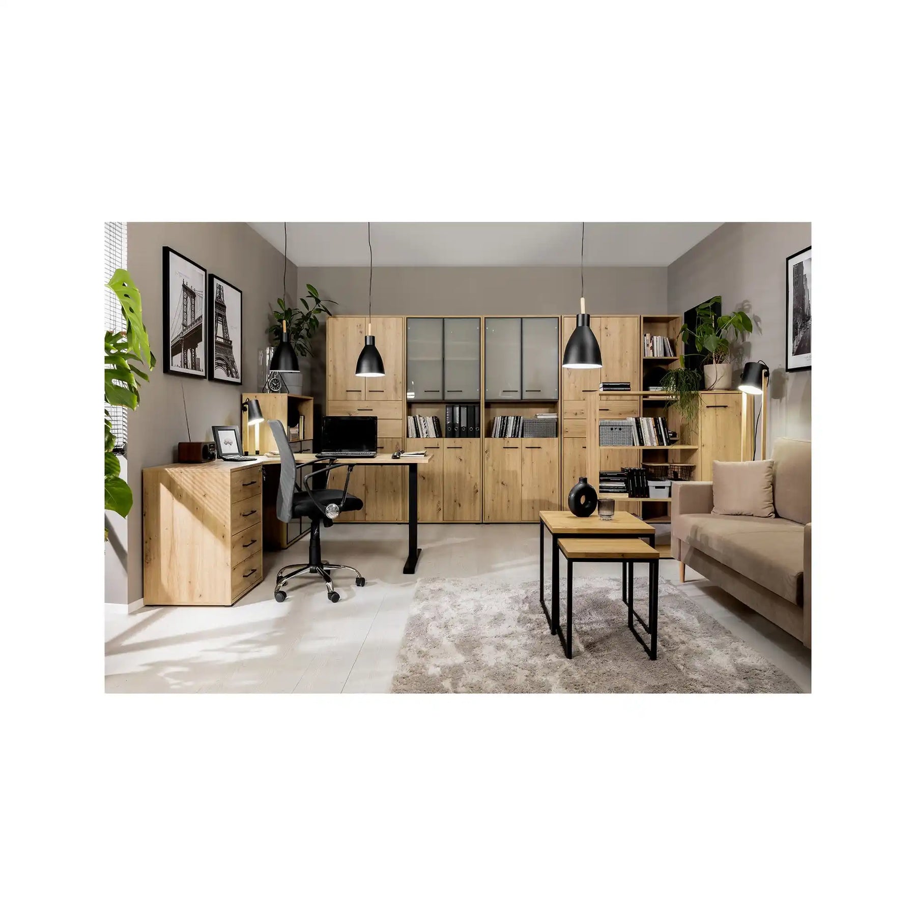 Dulap SPACE OFFICE, stejar artisan, PAL laminat, cu 2 usi, 80x37x203 cm