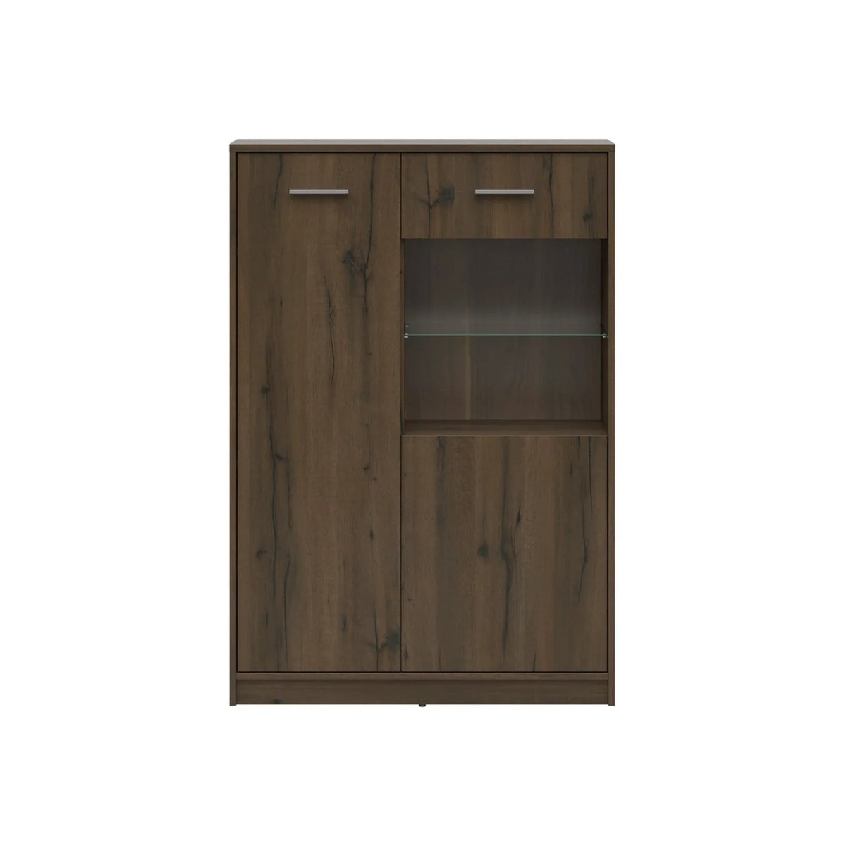 Vitrina NEPO PLUS, stejar nobil, PAL laminat/sticla, 90x34x132 cm