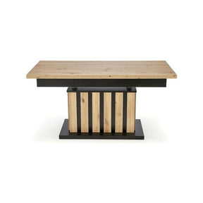 Masa extensibila BARETTI, stejar artizanal/negru, pal furniruit, 130/170x60x65/82 cm