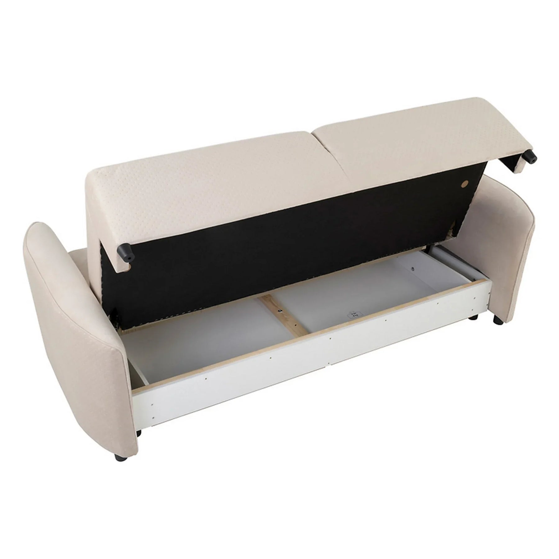 Canapea extensibila AKARO, stofa catifelata bej - Tiffany 02, cu lada depozitare, 227x114x85 cm