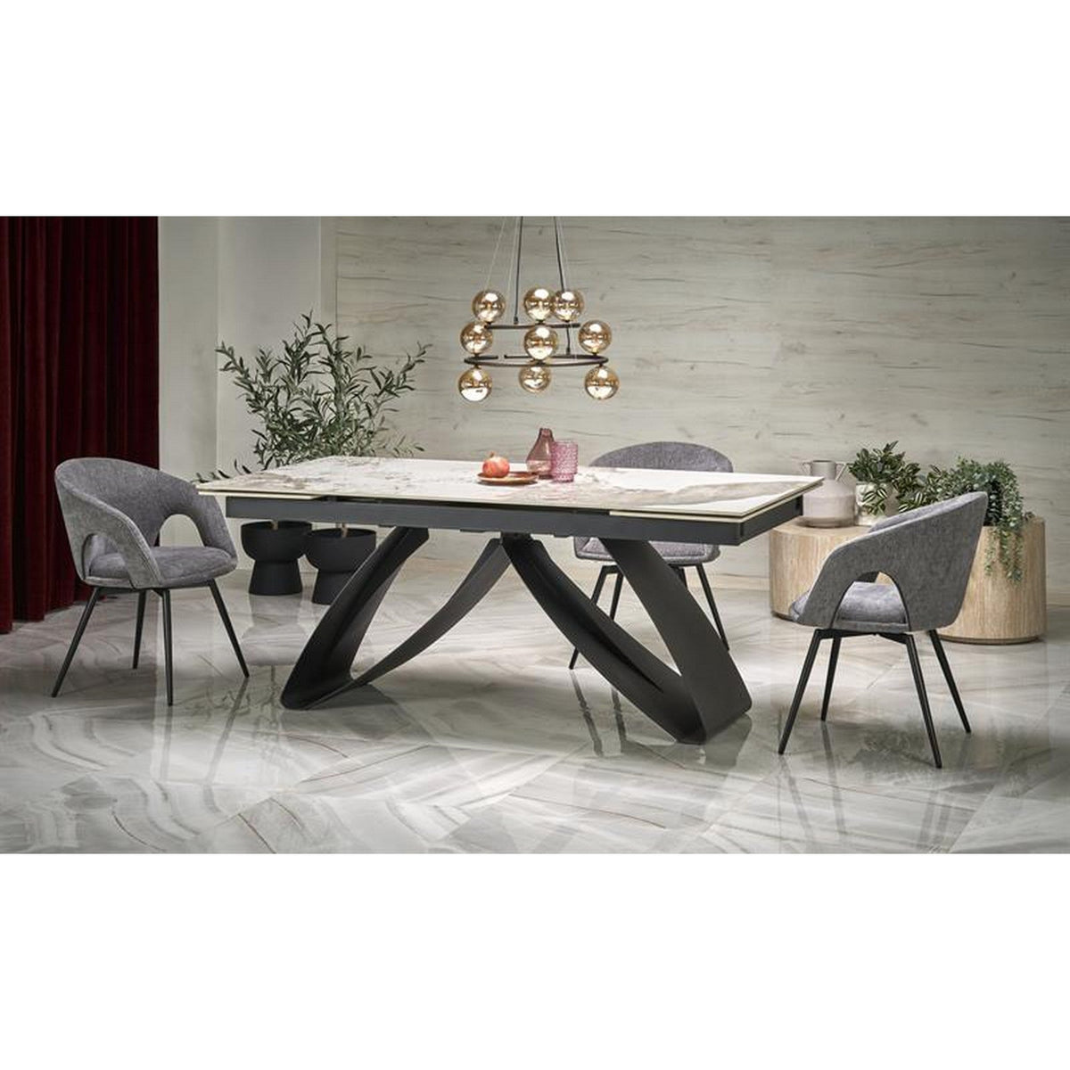 Masa extensibila HILARIO, alb/negru, ceramica/metal, 180/260x90x75 cm