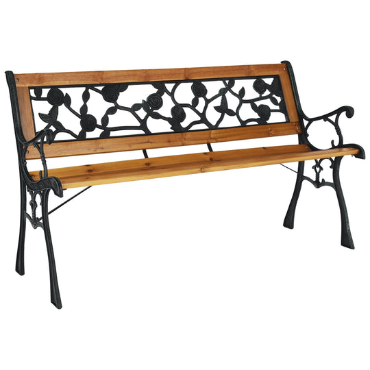 Banca gradina FAIZA, metal/lemn, negru/nuc, 126x52x73 cm