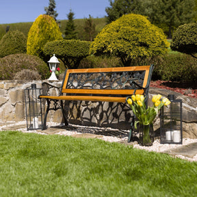 Banca gradina FAIZA, metal/lemn, negru/nuc, 126x52x73 cm