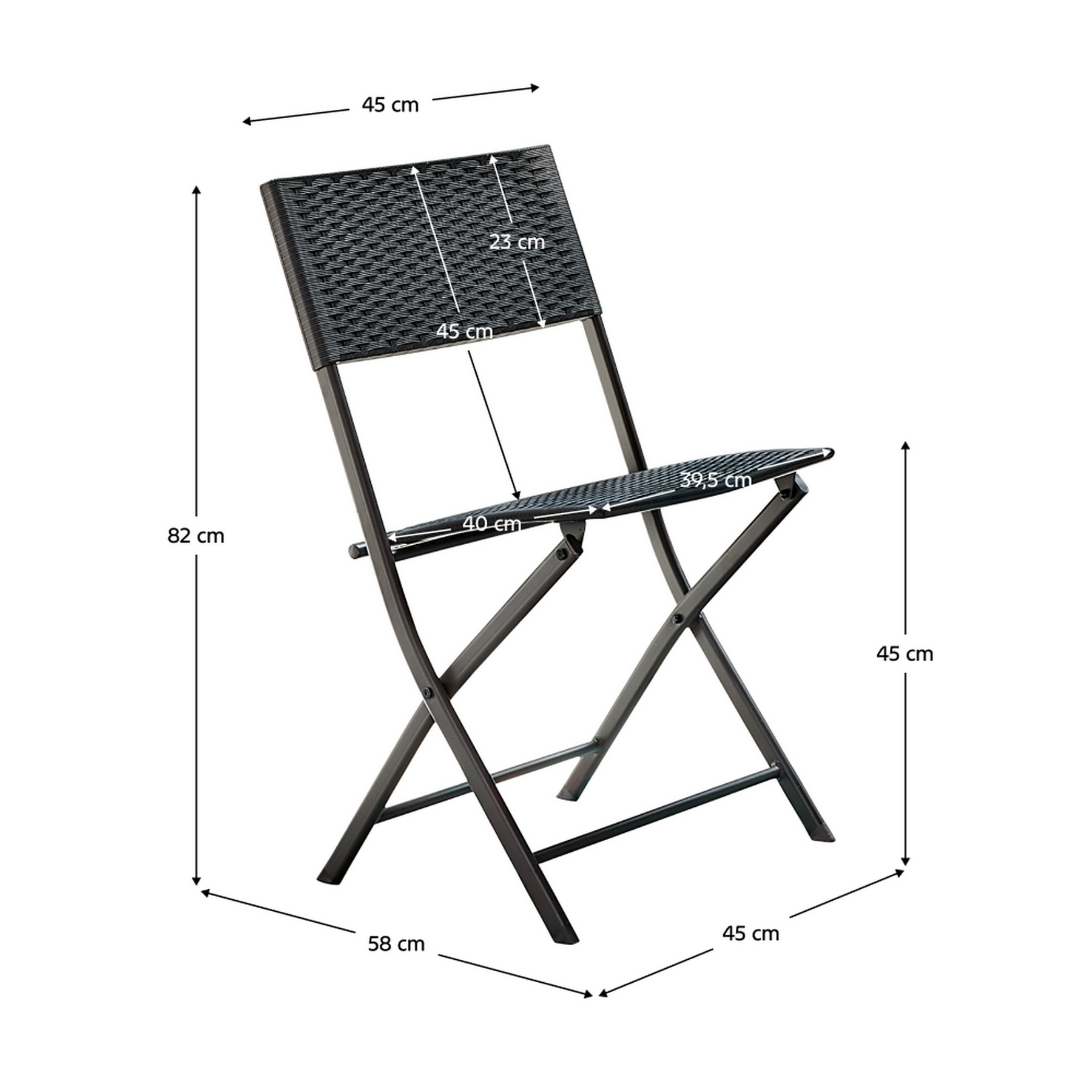 Set masa si scaune gradina FARUK, negru, ratan artificial/otel
