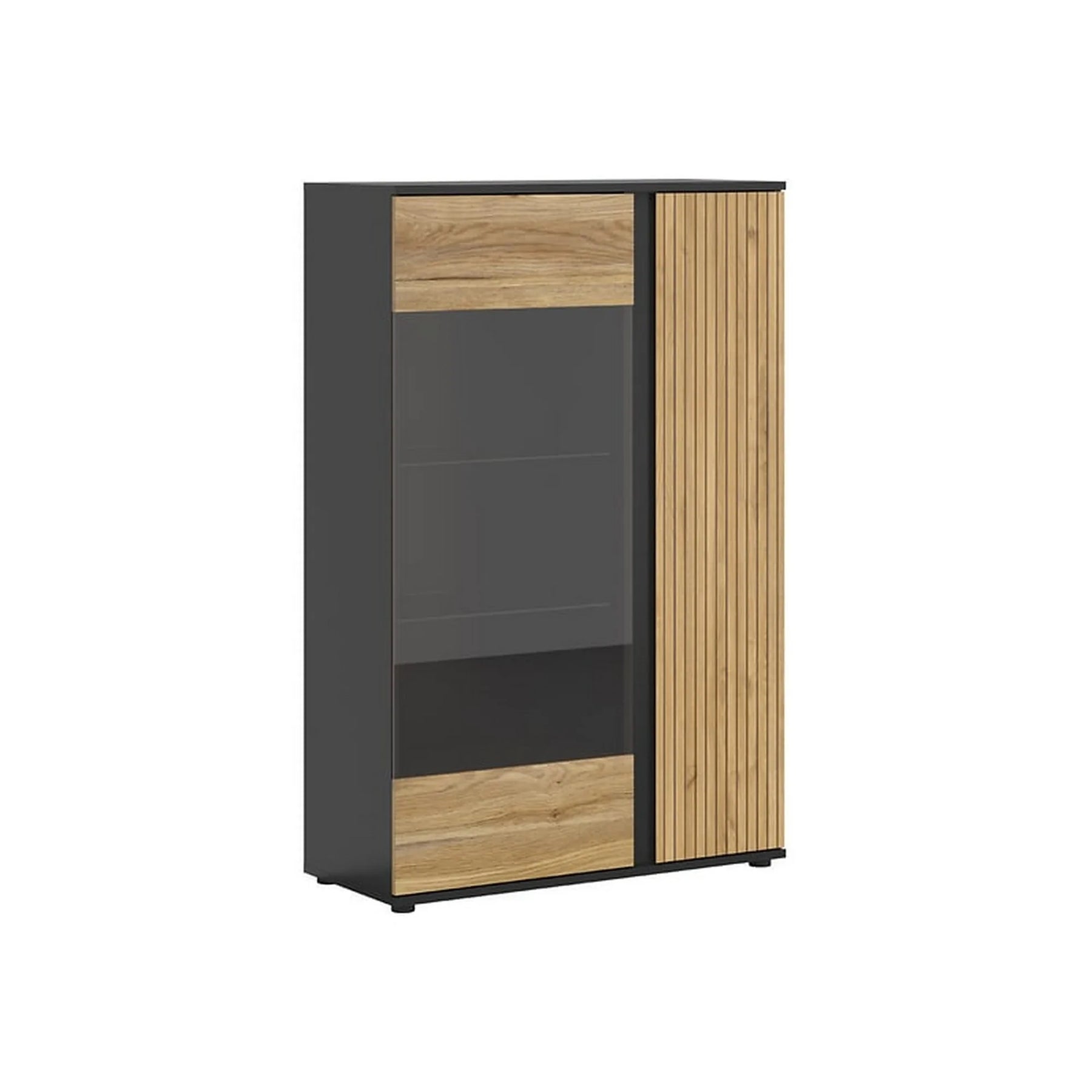 Vitrina LUEN, stejar/negru, PAL laminat/sticla securizata, 95x40x146 cm