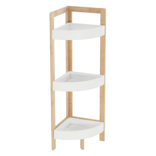 Etajeră de colt FONG ,alb/bambus natural, 23x23x77 cm