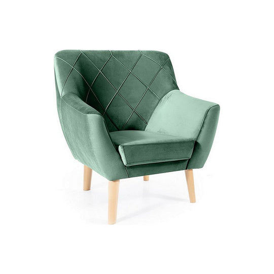 Fotoliu KIER, stofa catifelata verde/fag, 76x75x90 cm