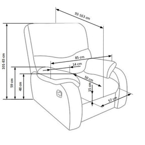 Fotoliu recliner piele JEFF, negru, 85x93/163x83/101 cm