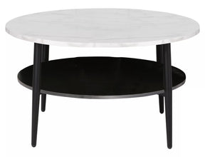 Masuta cafea ELLA A, alb cu efect de marmura/negru mat, PAL/metal, 80x45 cm