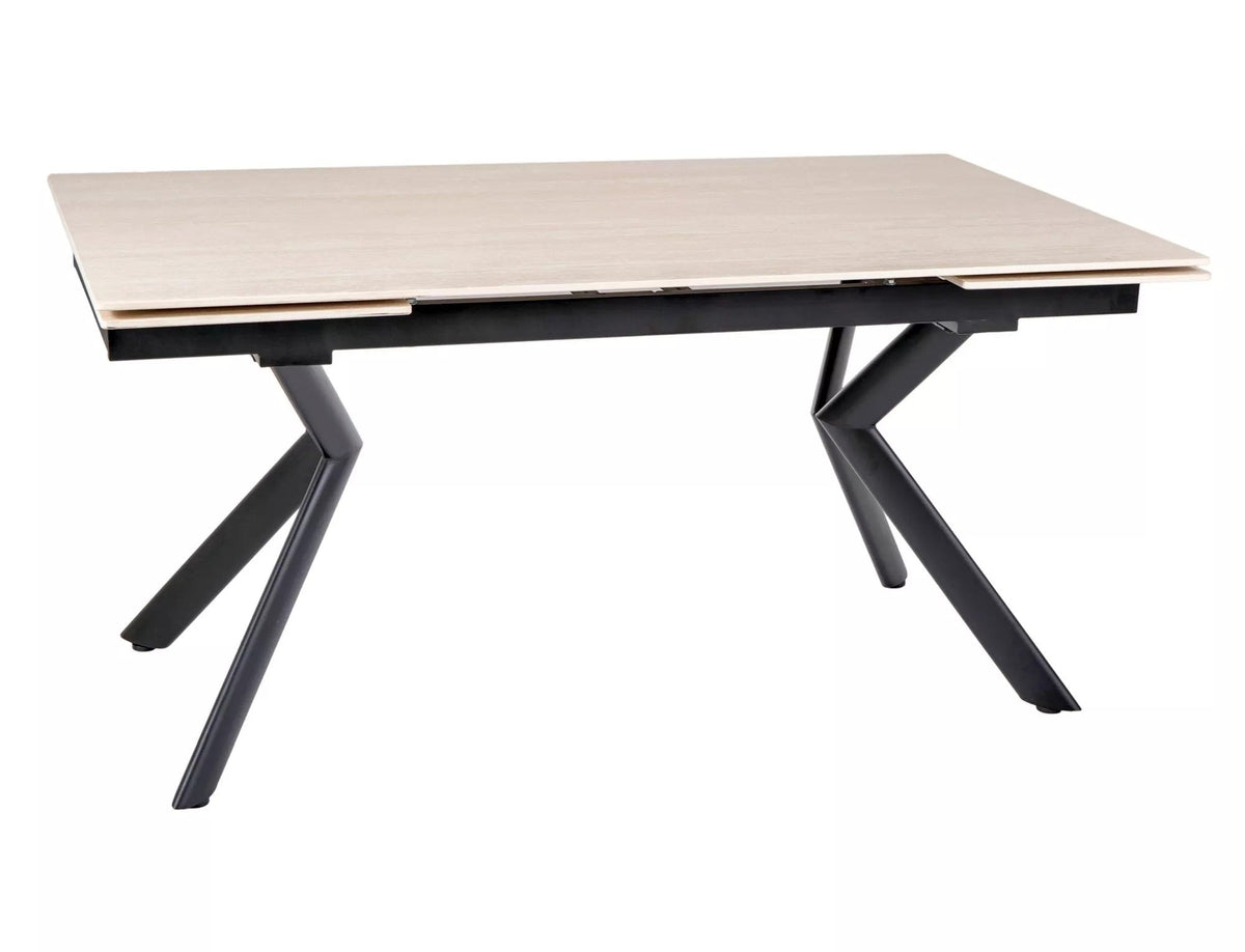 Masa extensibila NORTON, piatra travertin/negru, ceramica/metal, 160/240x90x75 cm