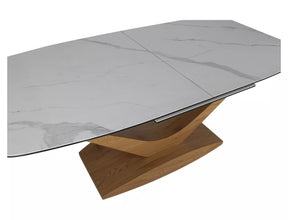 Masa extensibila DOLCE, alb cu efect de marmura/stejar, 180/240x95x76 cm