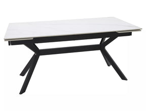 Masa extensibila IMPERIA, alb mat cu efect de marmura/negru, ceramica/metal, 160/220x90x76 cm