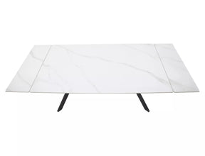 Masa extensibila IMPERIA, alb mat cu efect de marmura/negru, ceramica/metal, 180/240x90x76 cm
