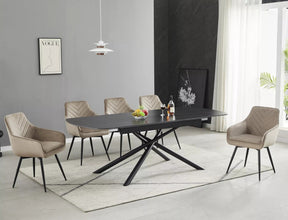 Masa extensibila VECTOR, negru mat cu efect de marmura, ceramica/metal, 180/220x90x76 cm