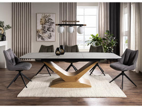 Masa extensibila DOLCE, alb cu efect de marmura/stejar, 180/240x95x76 cm