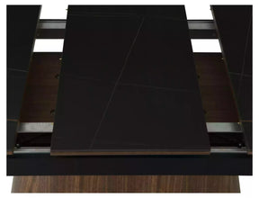 Masa extensibila MONACO, negru cu efect de marmura/nuc, 160/200x90x75 cm