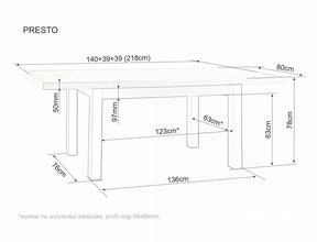 Masa extensibila PRESTO, stejar/casmir, PAL laminat, 140/218x80x78 cm