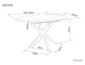 Masa extensibila GASTON, alb mat cu efect de marmura, ceramica/metal, 100/135x100x76 cm