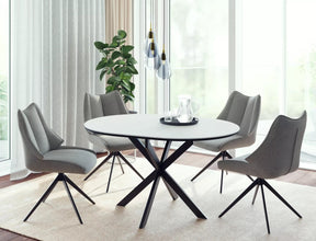 Masa extensibila GASTON, alb mat cu efect de marmura, ceramica/metal, 100/135x100x76 cm