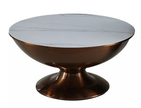 Set 2 masute cafea SALSA, alb cu efect de marmura/cupru, ceramica/metal